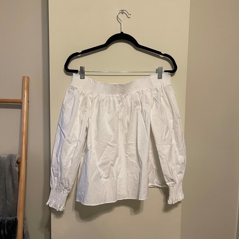 Loft White Off the Shoulder Blouse Size Petite Large - Picture 7 of 7